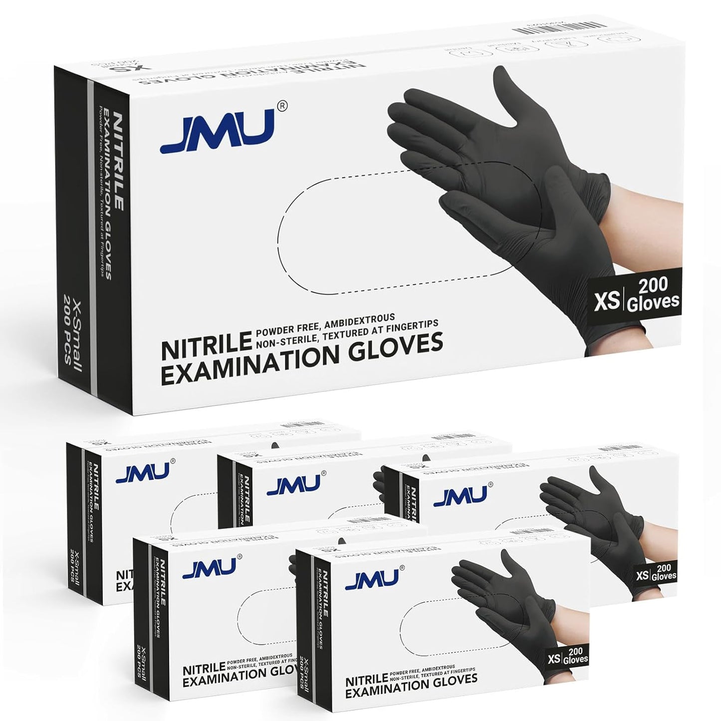 JMU Black Nitrile Gloves XS Bulk for Medical and Food Safety Use