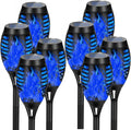 Solar Lights Outdoor Waterproof Blue Flickering Flame Torches - 8 Pack
