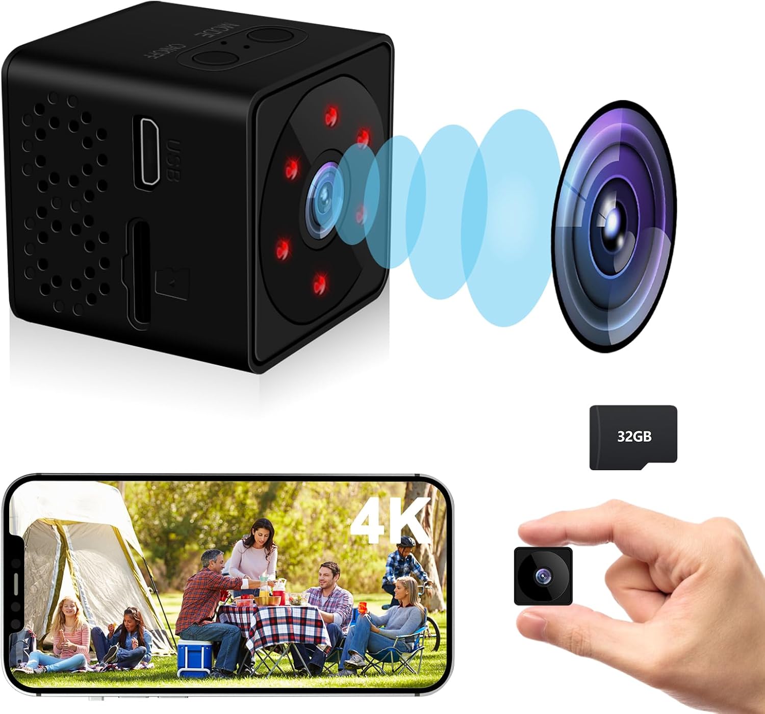 Mini Security Camera 4K with Night Vision and Motion Detection