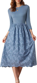 Womens Eyelet A-Line Midi Dress with Pockets - Flowy Summer Fit