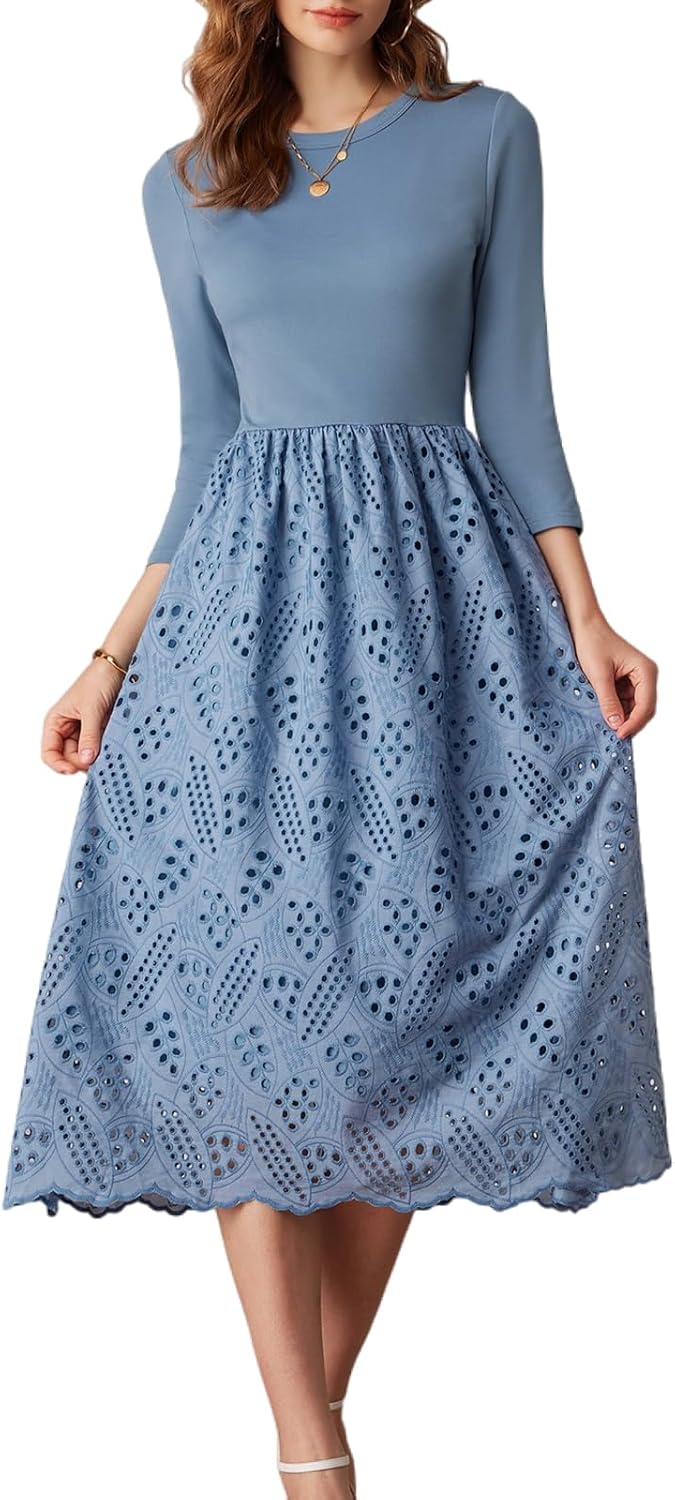 GRACE KARIN Womens Summer 3/4 Sleeve A Line Midi Dress