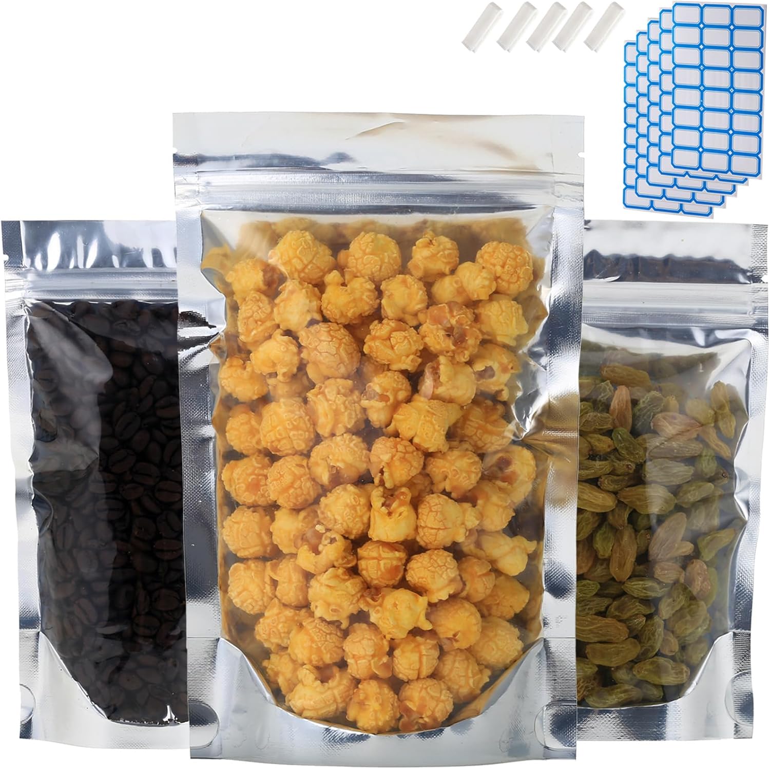 300-Pack Reclosable Large Mylar Bags for Food Storage Needs