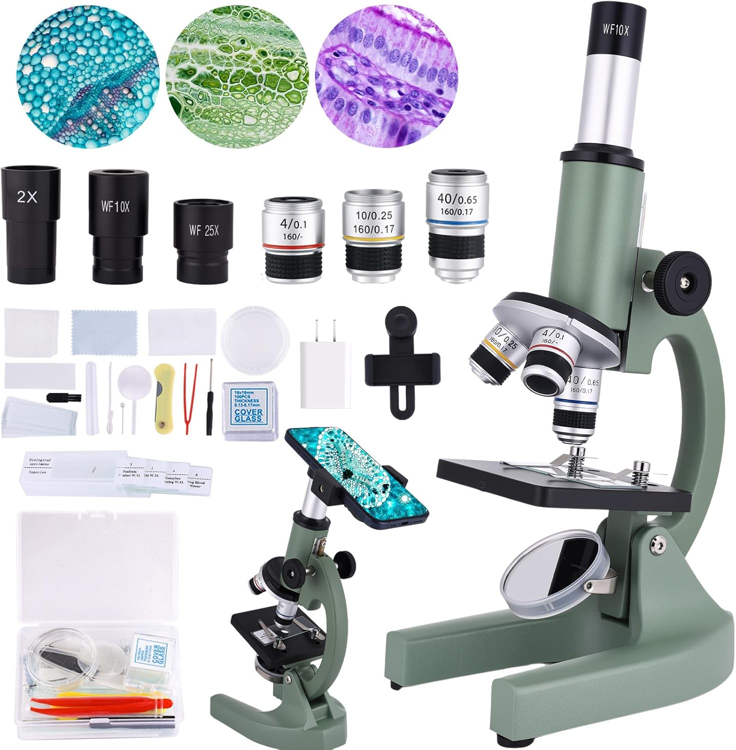 Microscope for Kids 40X-2000X with LED Light and Accessories