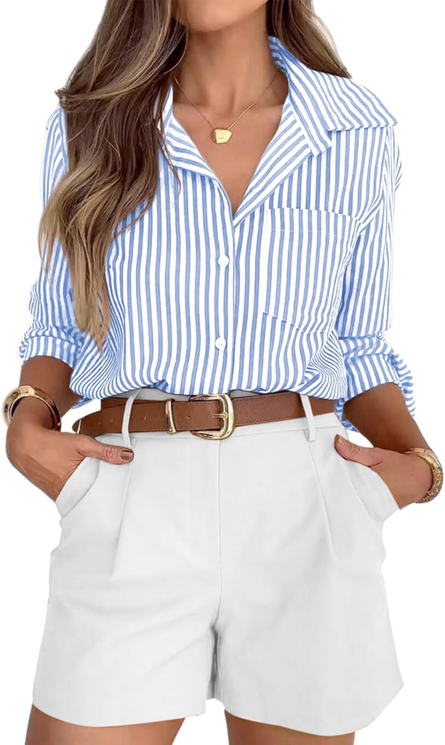 Stylish Striped Button Down Shirts for Women by siliteelon