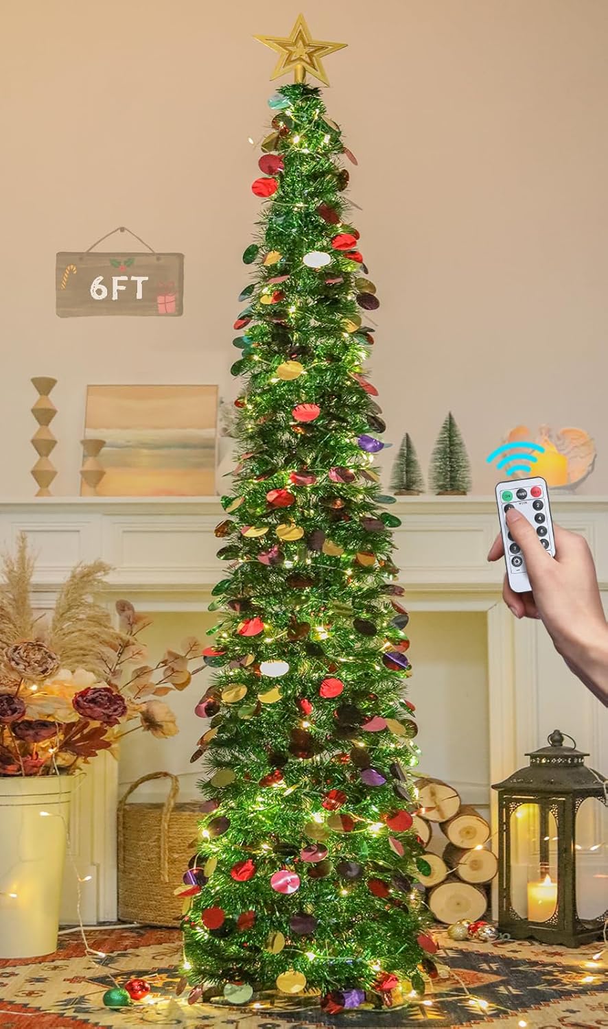 6 FT Pop Up Christmas Tree with 100 LED Lights for Festive Decor