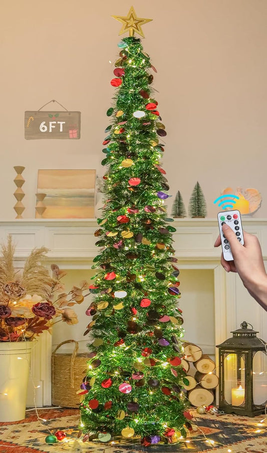 6 FT Pop Up Christmas Tree with 100 LED Lights for Festive Decor