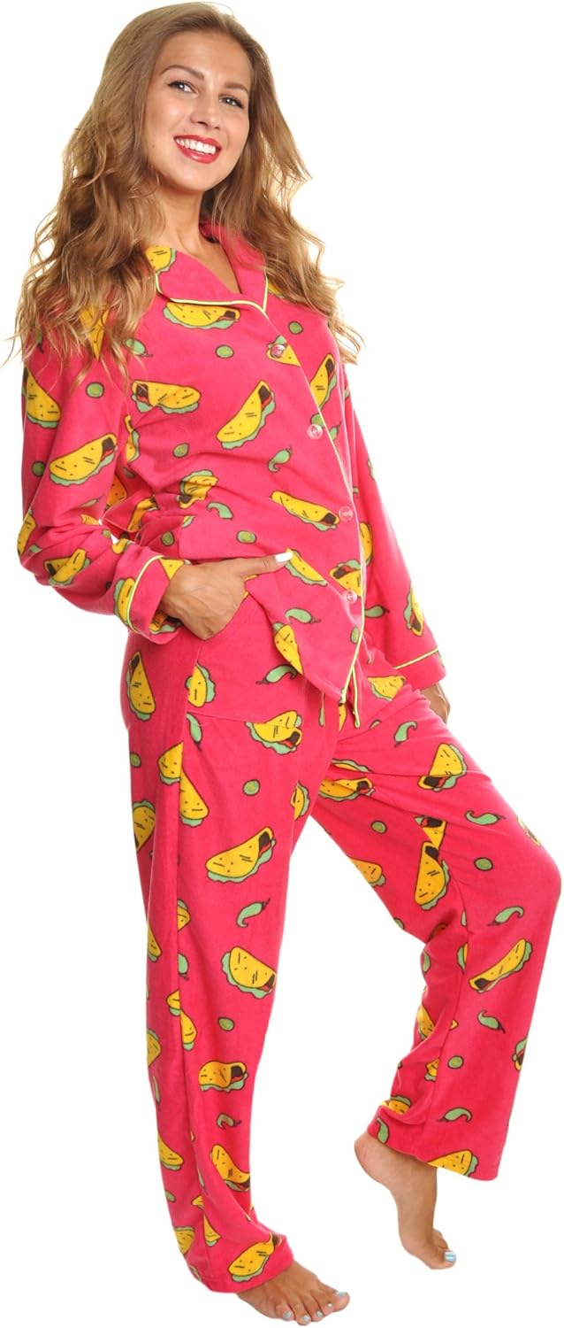 Angelina Women's Cozy Fleece Pajama Set with Notch Collar