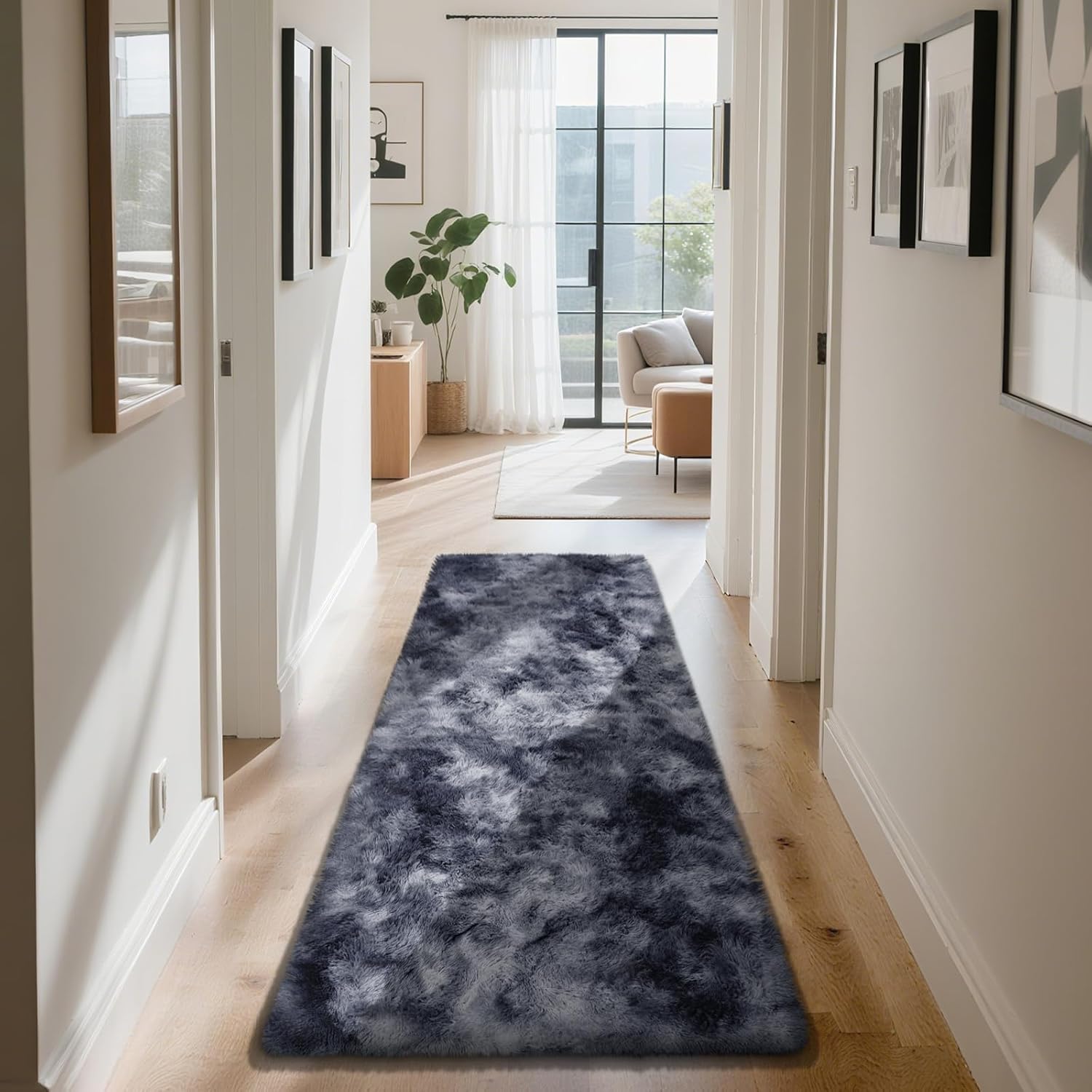 Soft Runner Rugs for Bedroom - Mottling Dark Grey 2x8 Runners