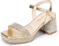 DREAM PAIRS Girls Sandals Open Toe Low Block Chunky Heels - Sparkly