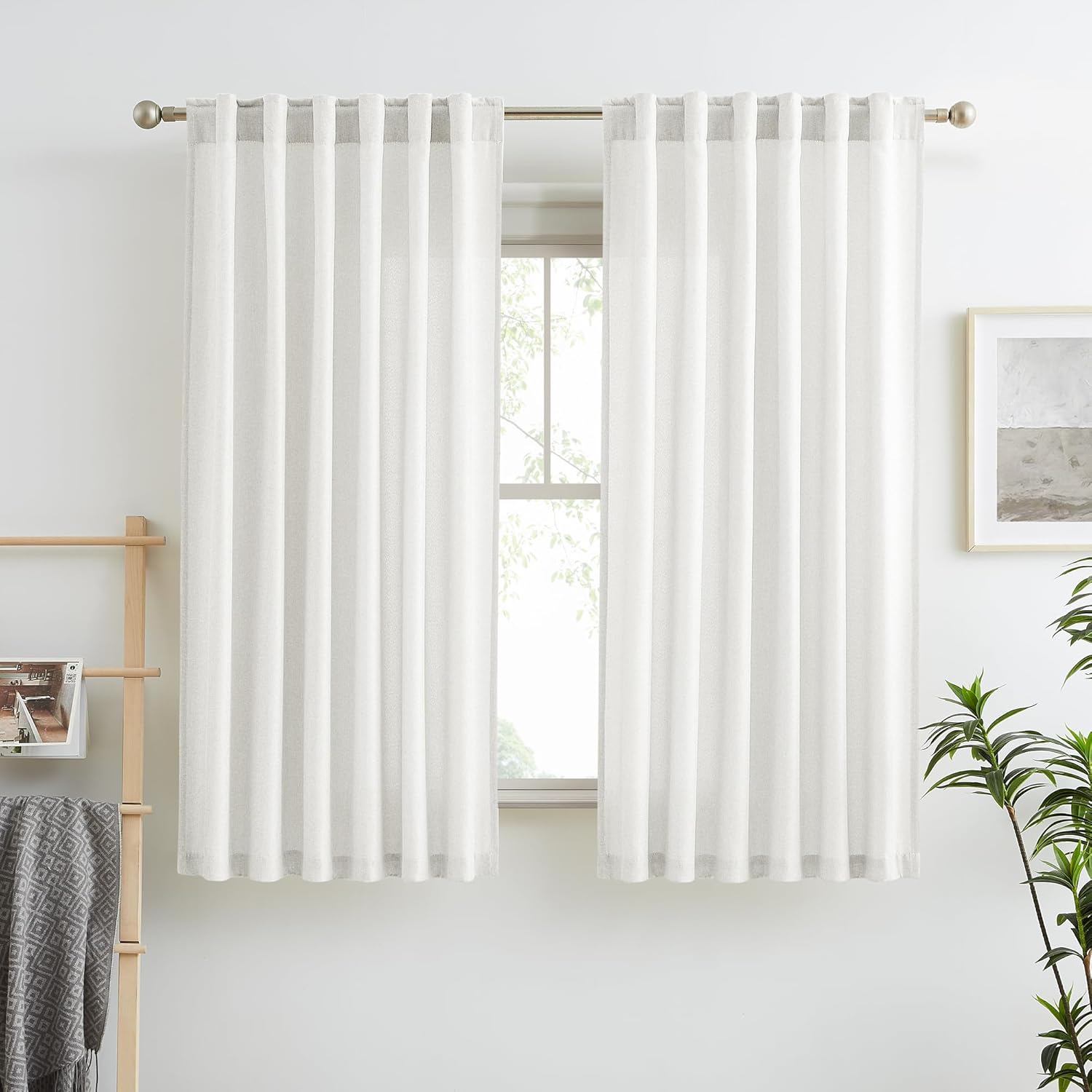 RAIN CITY White Privacy Curtains - 63 Inch Length, 2 Panels Set
