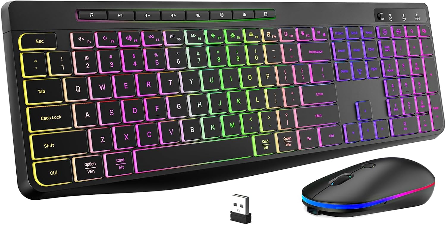 Backlit Wireless Keyboard & Mouse Combo for Silent Click