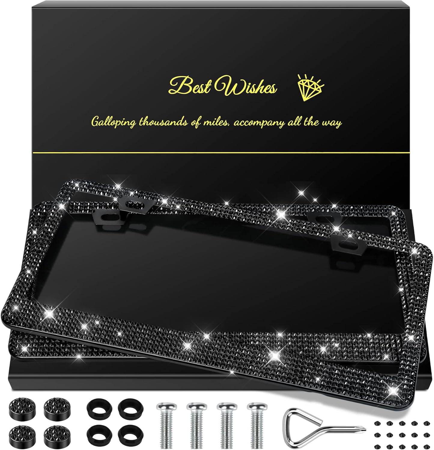 Sparkly Rhinestone License Plate Frames x2 - Glam Up Your Ride!