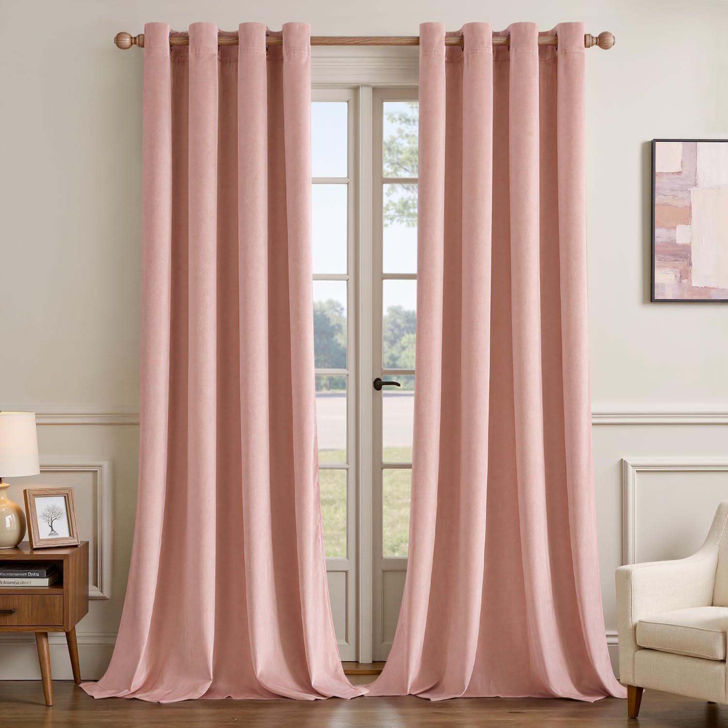 EMEMA Baby Pink Velvet 108 Inch Curtains for Elegant Living Room
