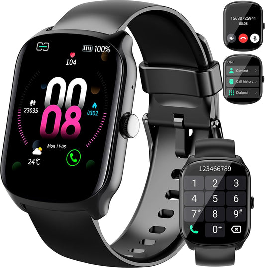 Qecnato Smartwatch: HD Curved Screen, Calls, Fitness Tracker