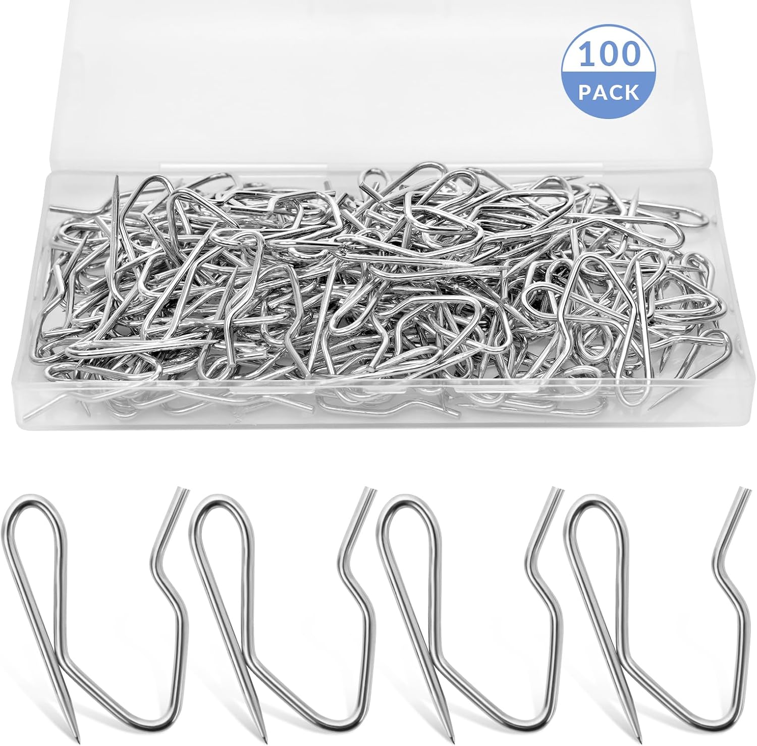 100 PCS Stainless Steel Curtain Hooks - Easy Drapery Hanging