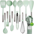 12-Piece Silicone Kitchen Utensils Set with Ceramic Holder - Sage