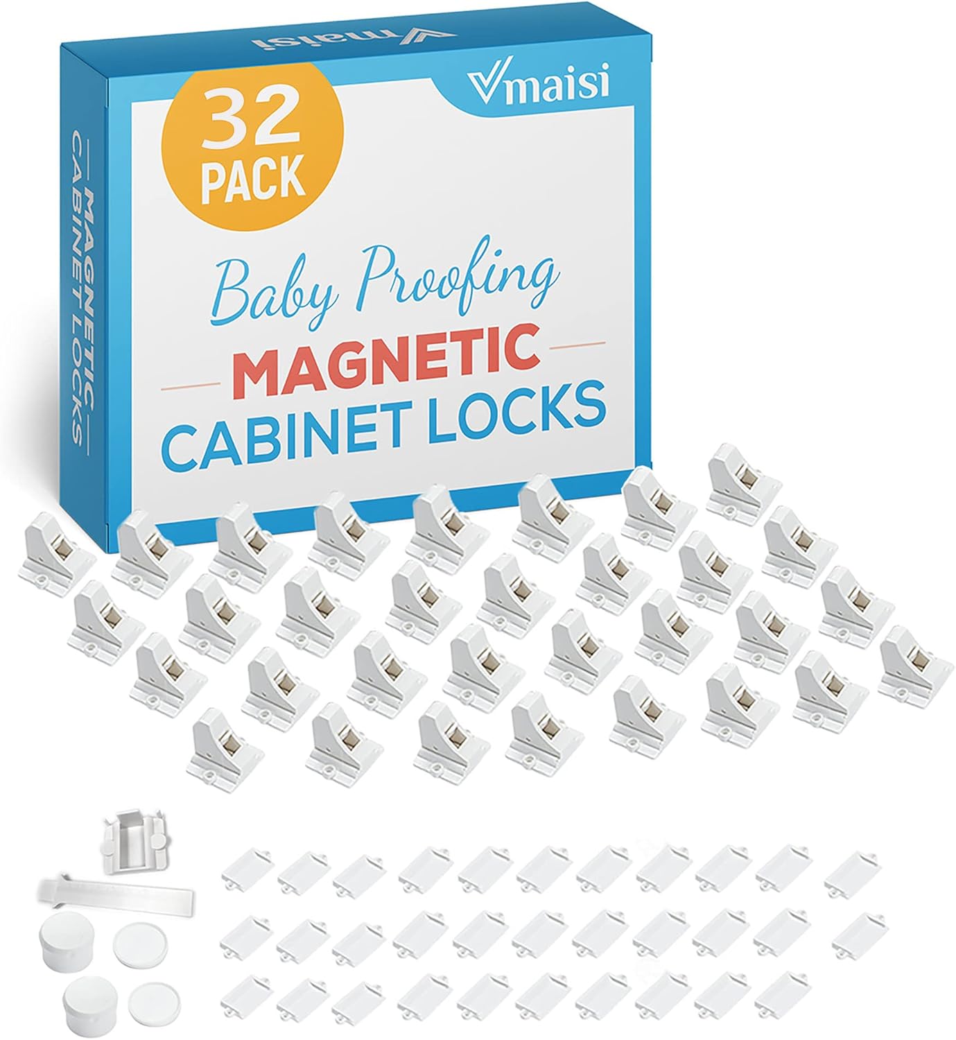 Vmaisi Adhesive Magnetic Locks for Cabinets & Drawers Safety
