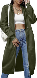 Women Knee Length Fleece Zip Hoodie Tunic - Cozy Long Jacket