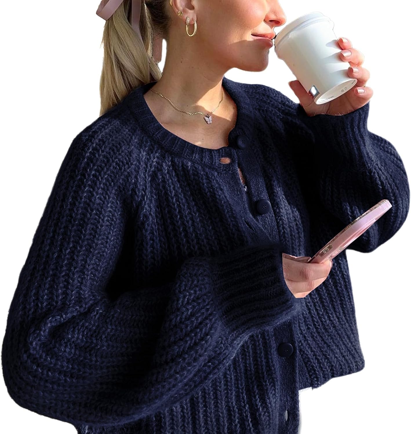 VDWIP Women's Button Down Open Front Chunky Cardigan Sweater