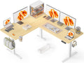 63x55 in Reversible L Shaped Height Adjustable Standing Desk - Oak
