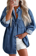 Women Denim Button Down Shirt - Lightweight Chambray Overshirt