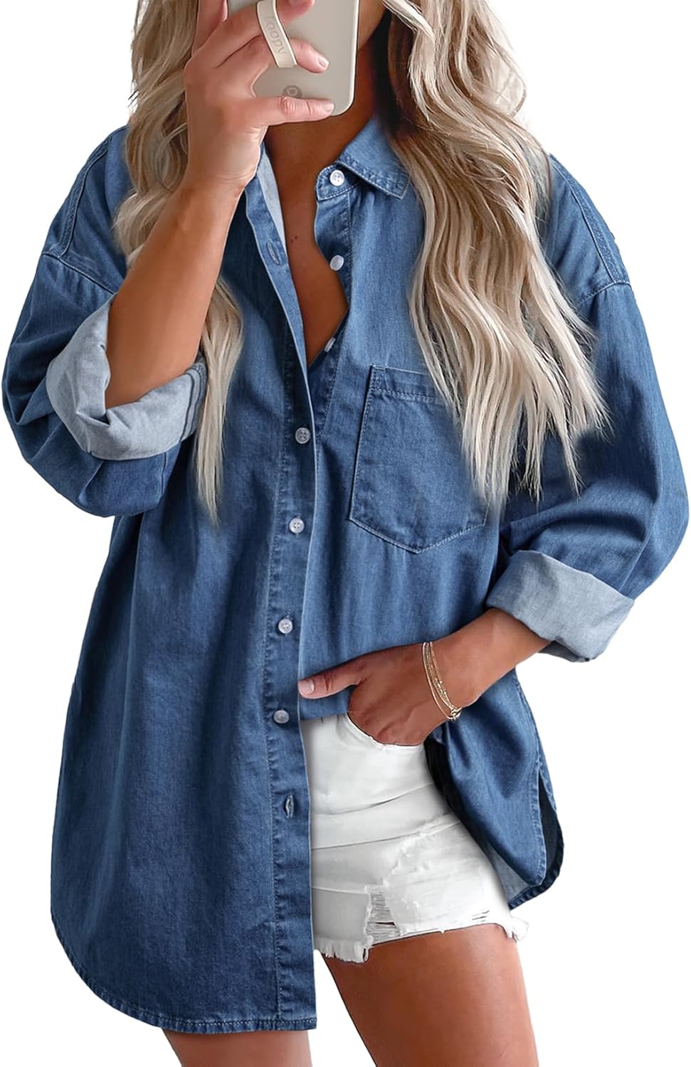 Astylish Women Denim Shirts Button Down Blouse for Casual Style