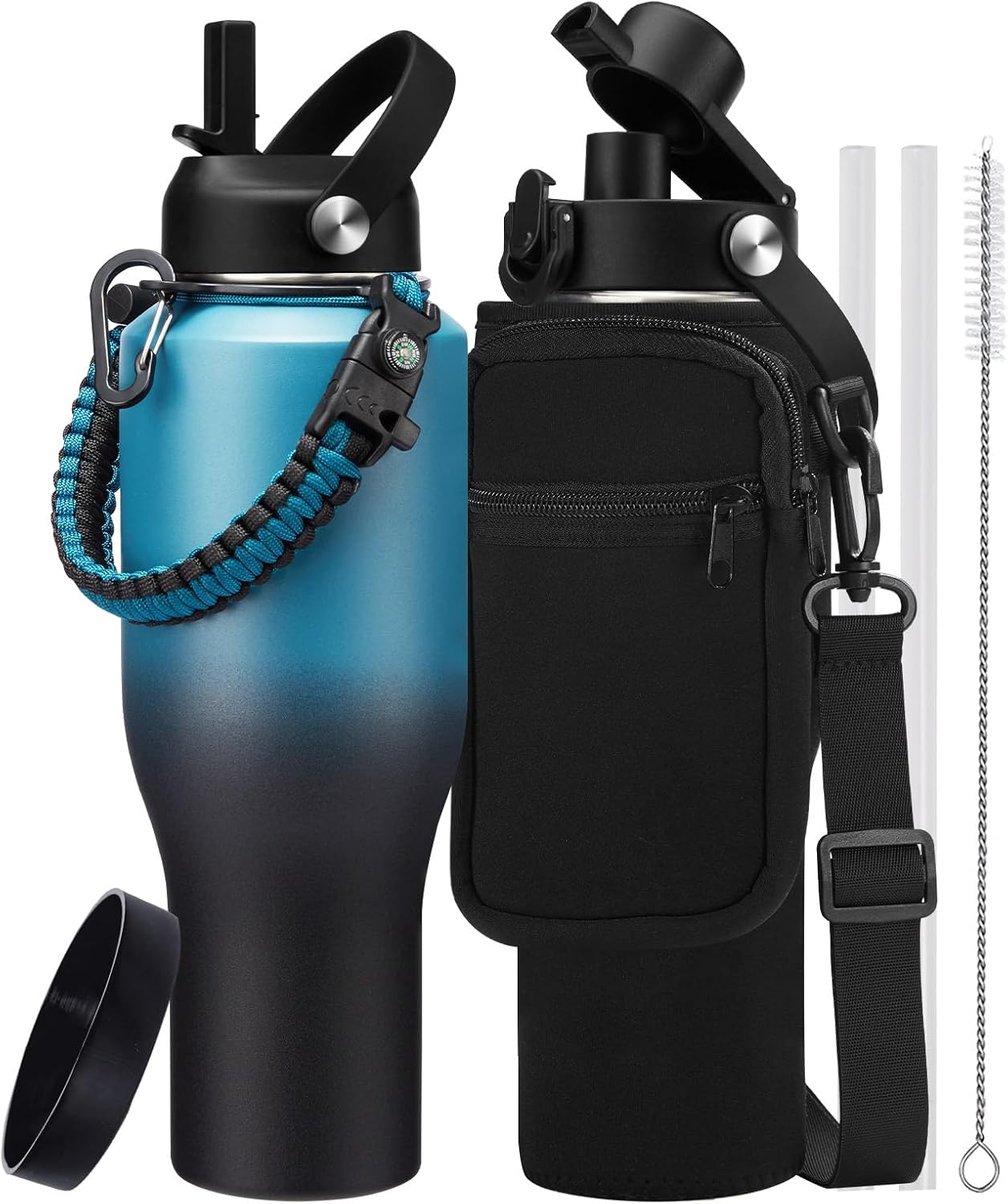 40 oz Insulated Water Bottle with Straw for Car Cup Holder