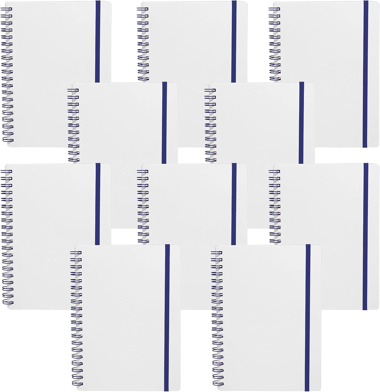 10 White Spiral Notebooks with Elastic Band - Perfect for All Uses