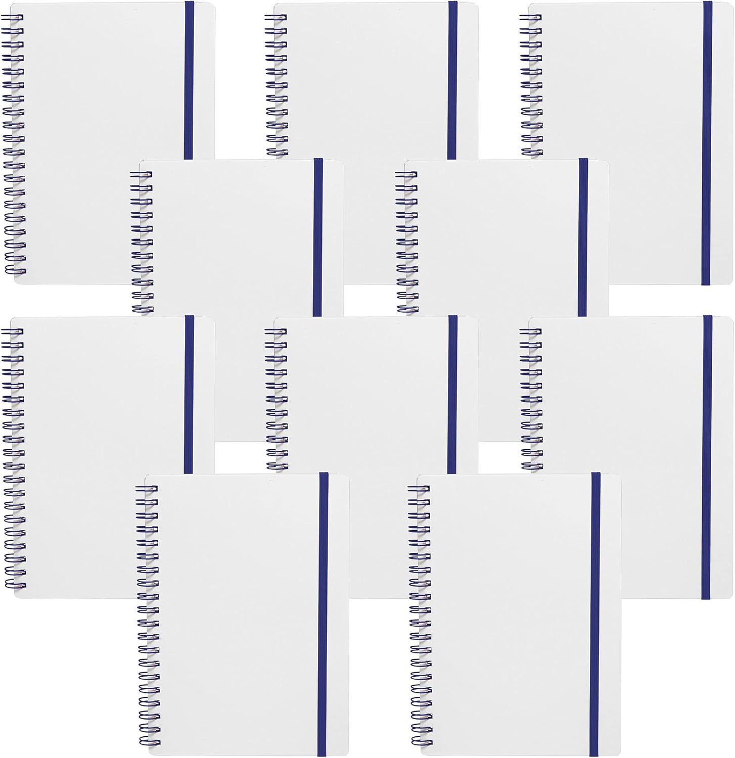 10 White Spiral Notebooks with Elastic Band - Perfect for All Uses