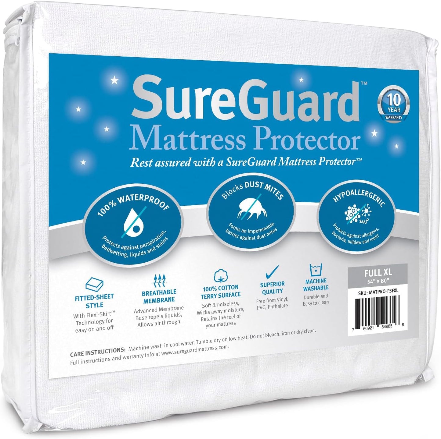 SureGuard Full Extra Long Mattress Protector - 100% Waterproof