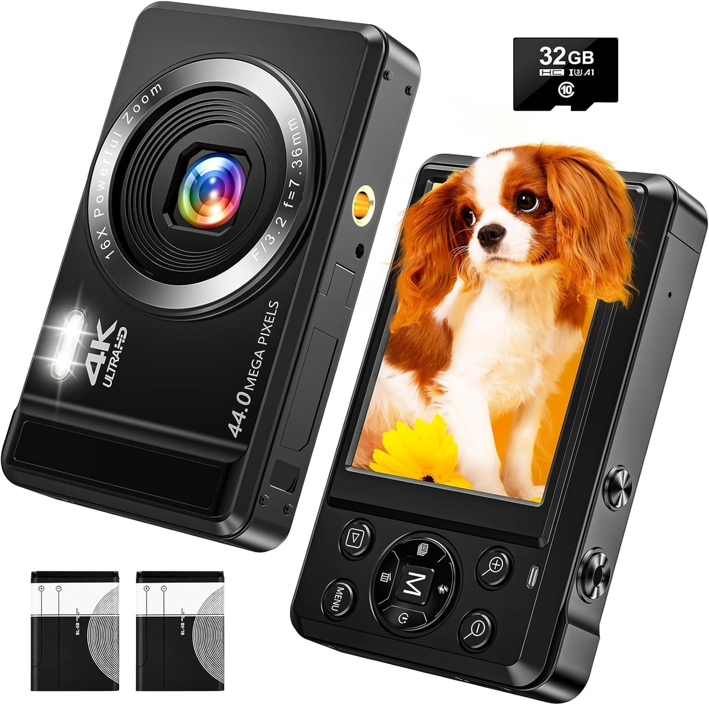 44MP Point & Shoot Camera with Dual Batteries - Perfect for All Ages!