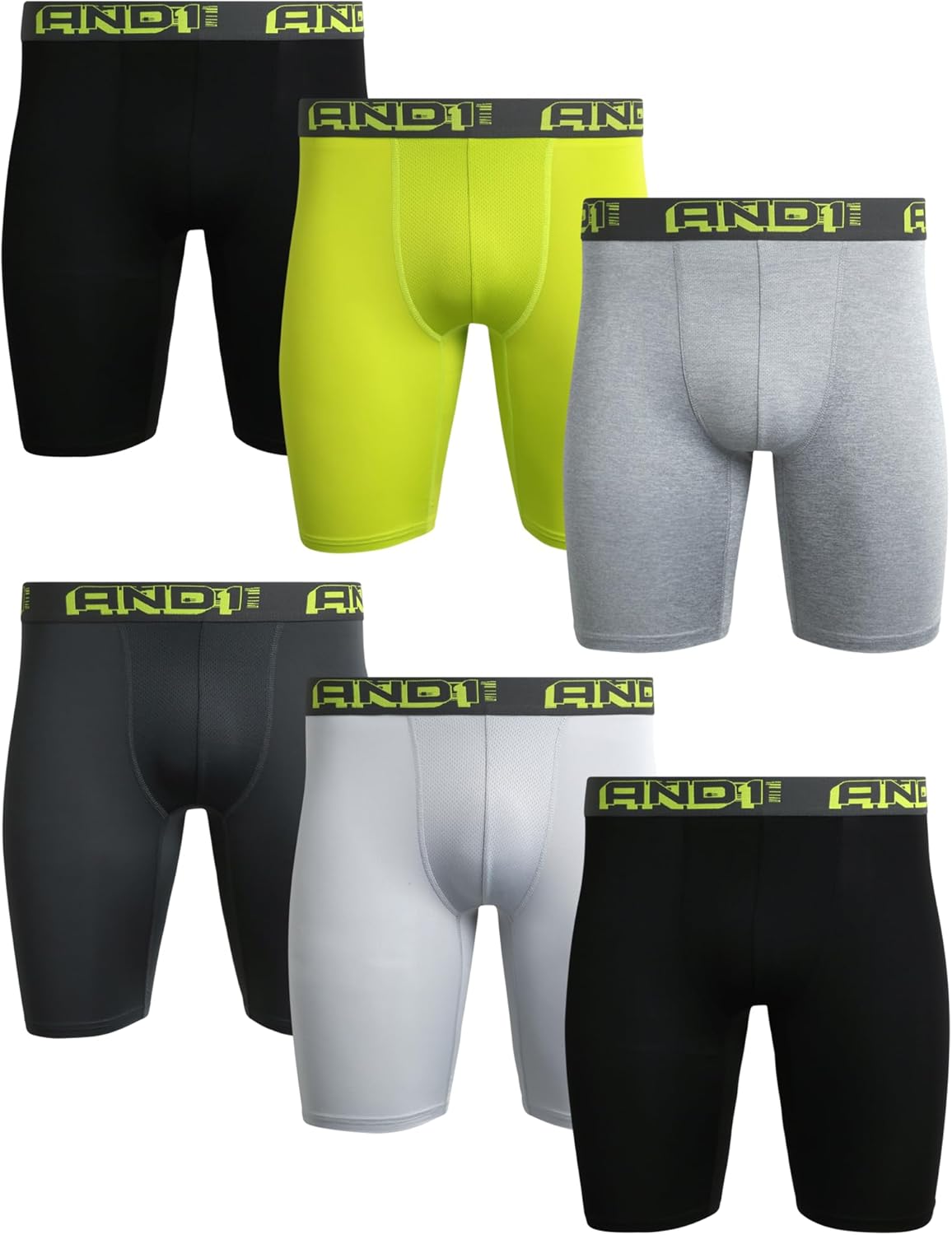 AND1 Mens Boxer Briefs - 6 Pack of Breathable Compression Boxers
