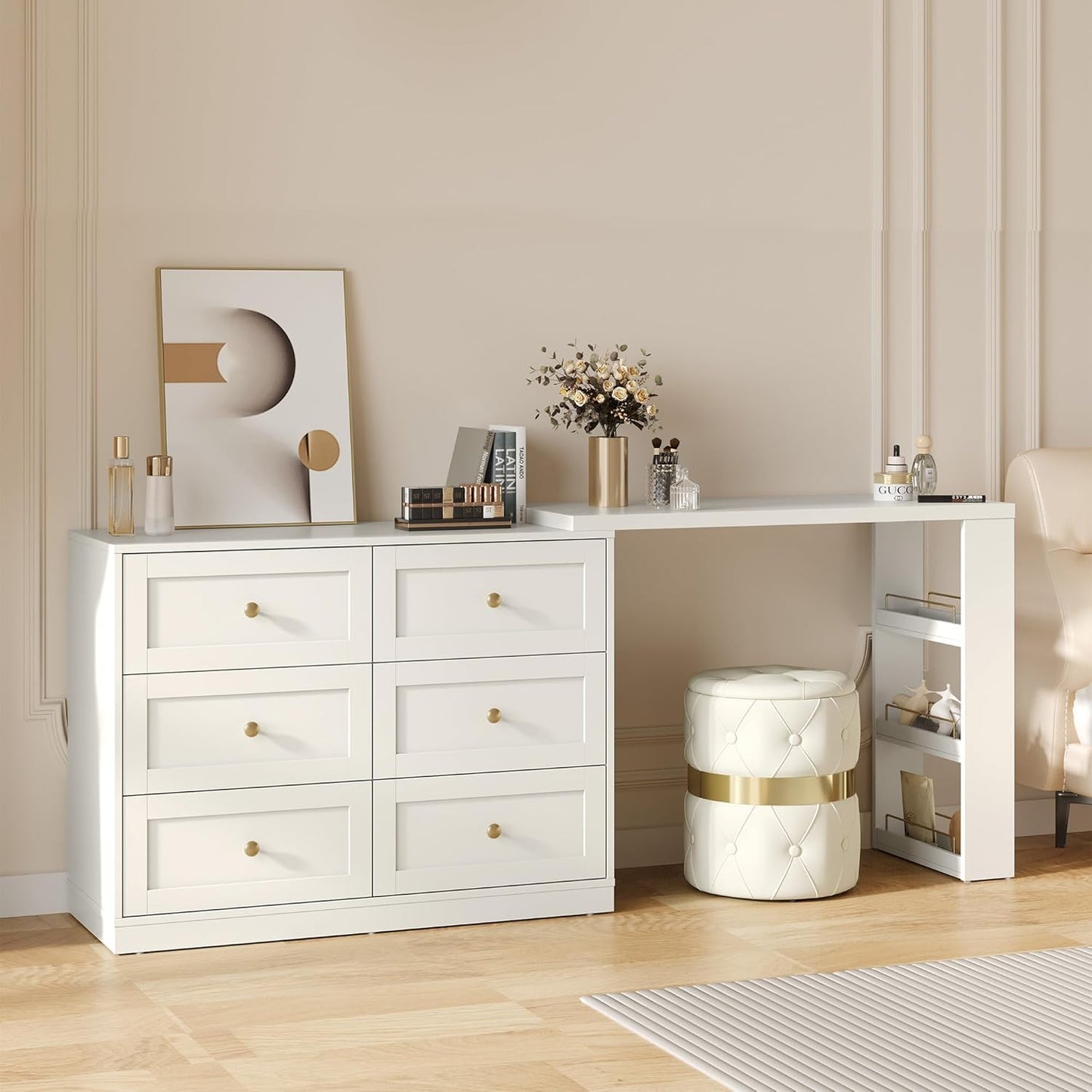 RoyalCraft Extendable Vanity Desk & Dresser Combo