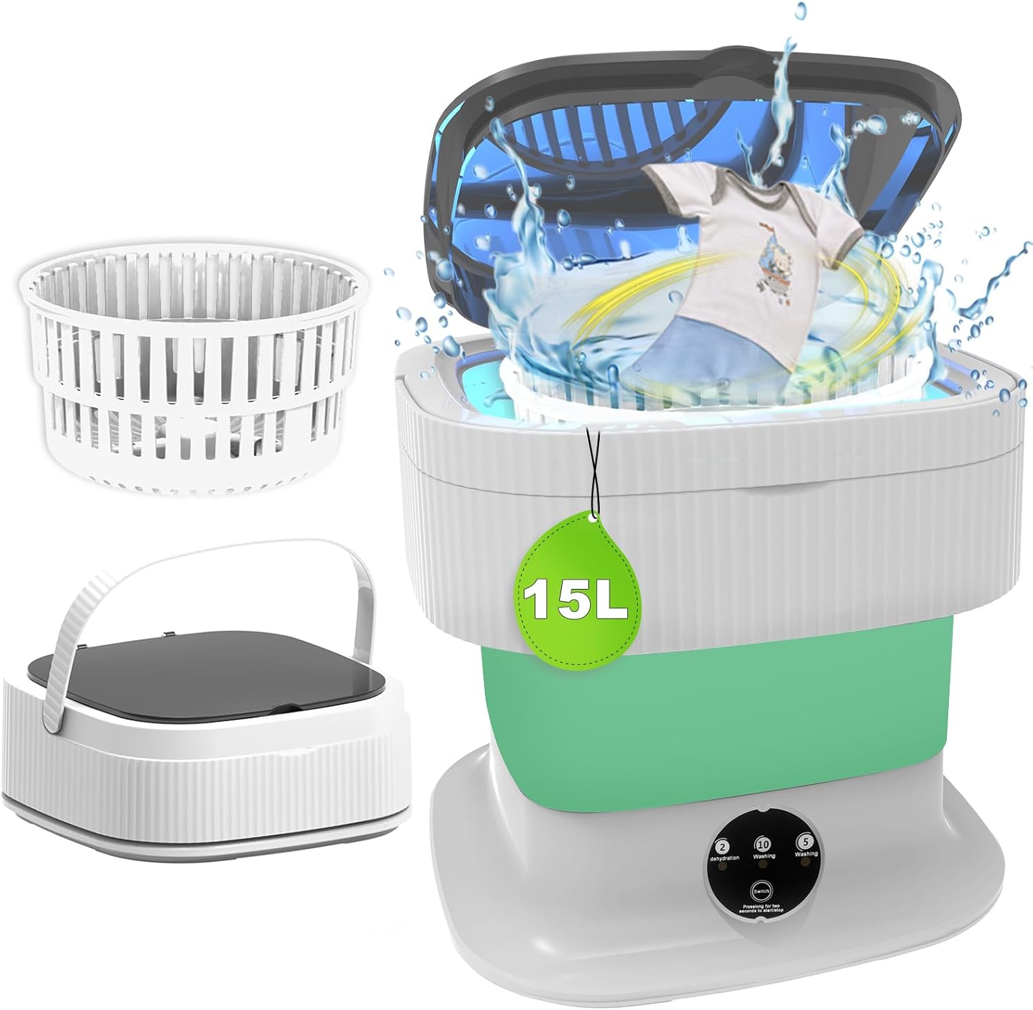 Compact 15L Portable Washer/Dryer Combo - 3 Deep Clean Modes!