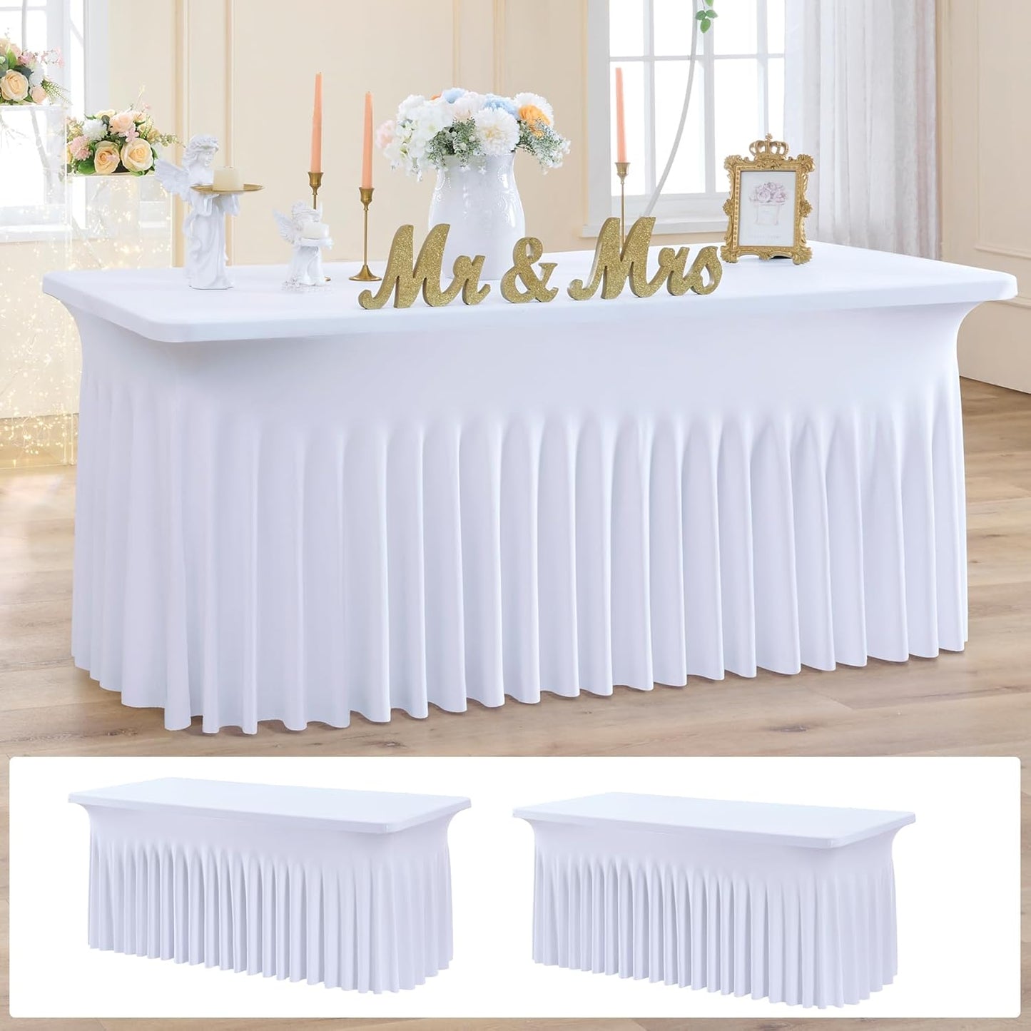 Spandex Tablecloth 6ft - Elegant White Fitted Table Covers