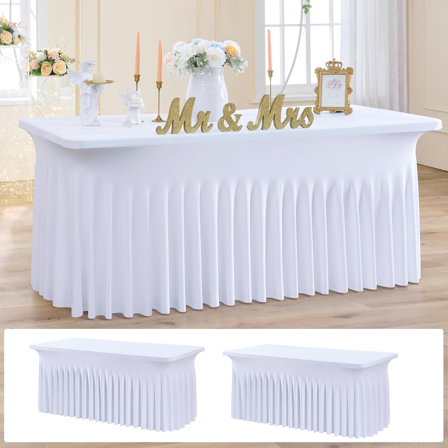 Spandex Tablecloth 6ft - Elegant White Fitted Table Covers