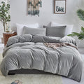 Grey Fluffy King Size Comforter Set Velvet Bedding - Soft Plush Warmth