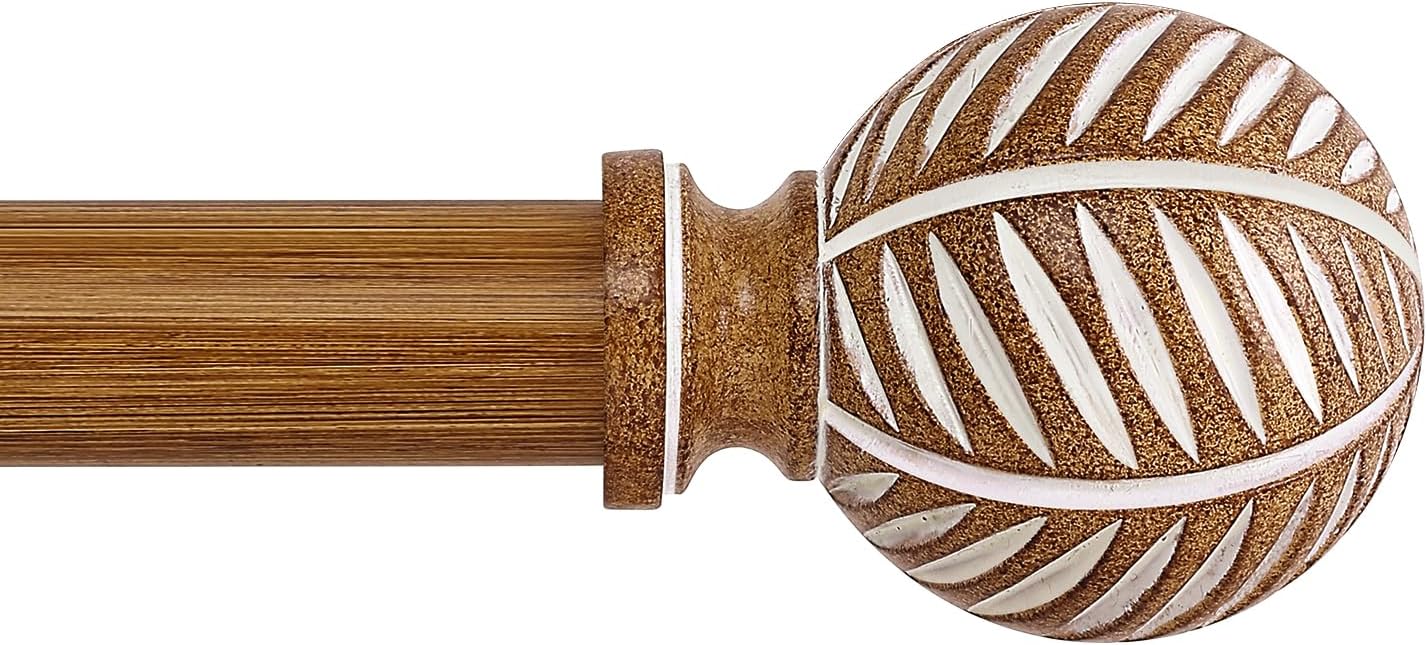 Boho Adjustable Wood Curtain Rod 66-120, Rustic Farmhouse Decor, HTZON