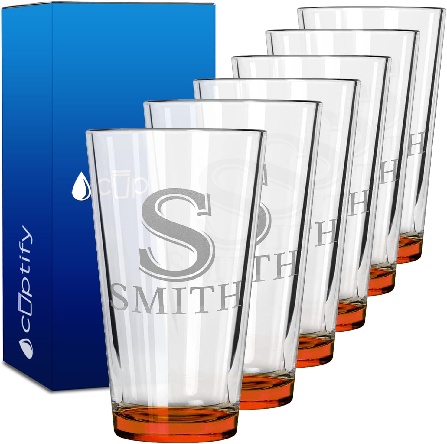 Personalized Beer Glasses Set of 6 Engraved 16oz Pint Glasses