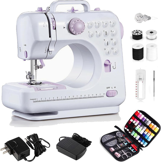 Portable Purple Sewing Machine 12 Stitches 2 Speeds Foot Pedal Kit