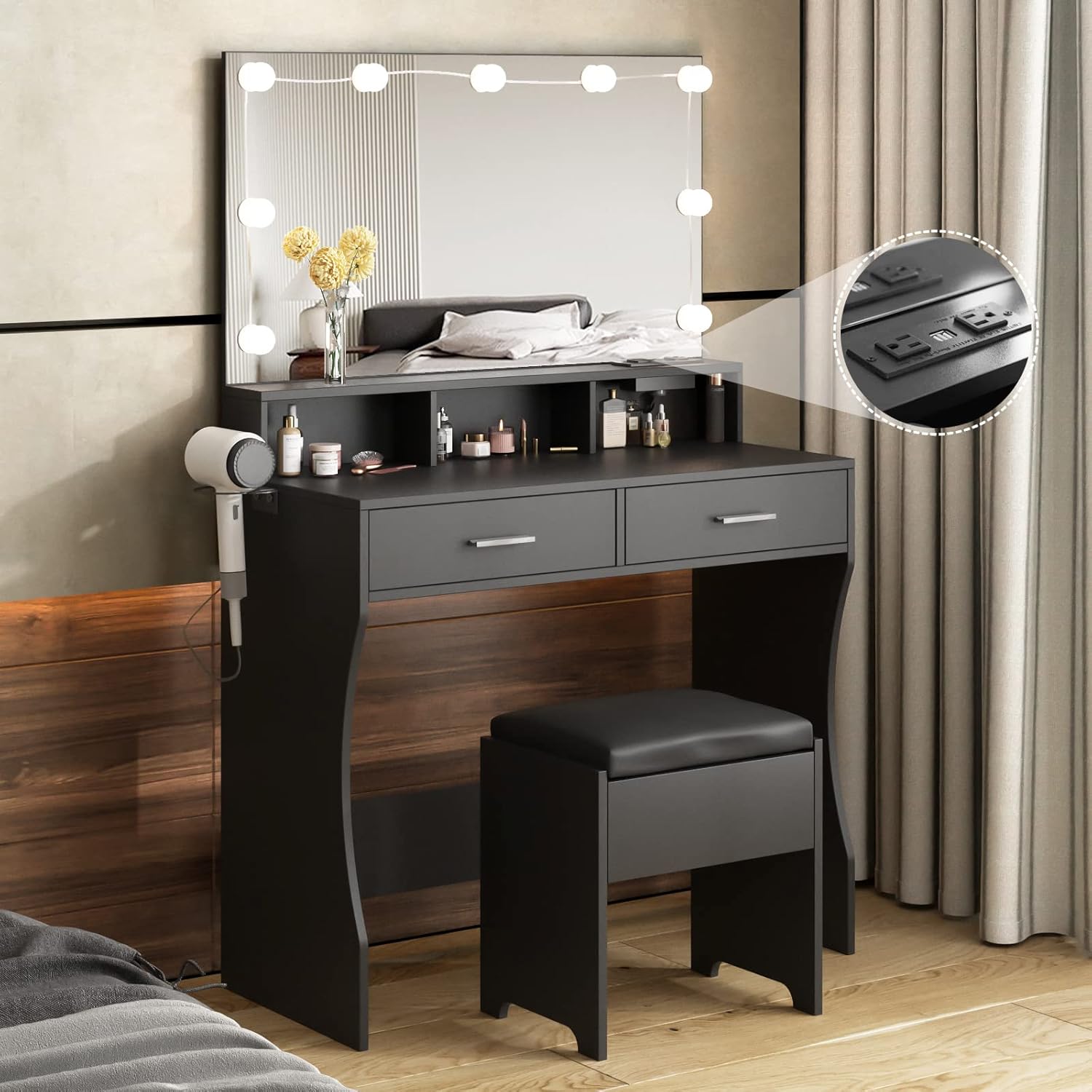 Vabches Lighted Vanity Set - 3 Colors, Adjustable Brightness