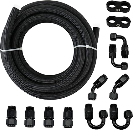 Fuel Line Kit 3/8in 6AN 20FT Hose Nylon Stainless Steel Braided