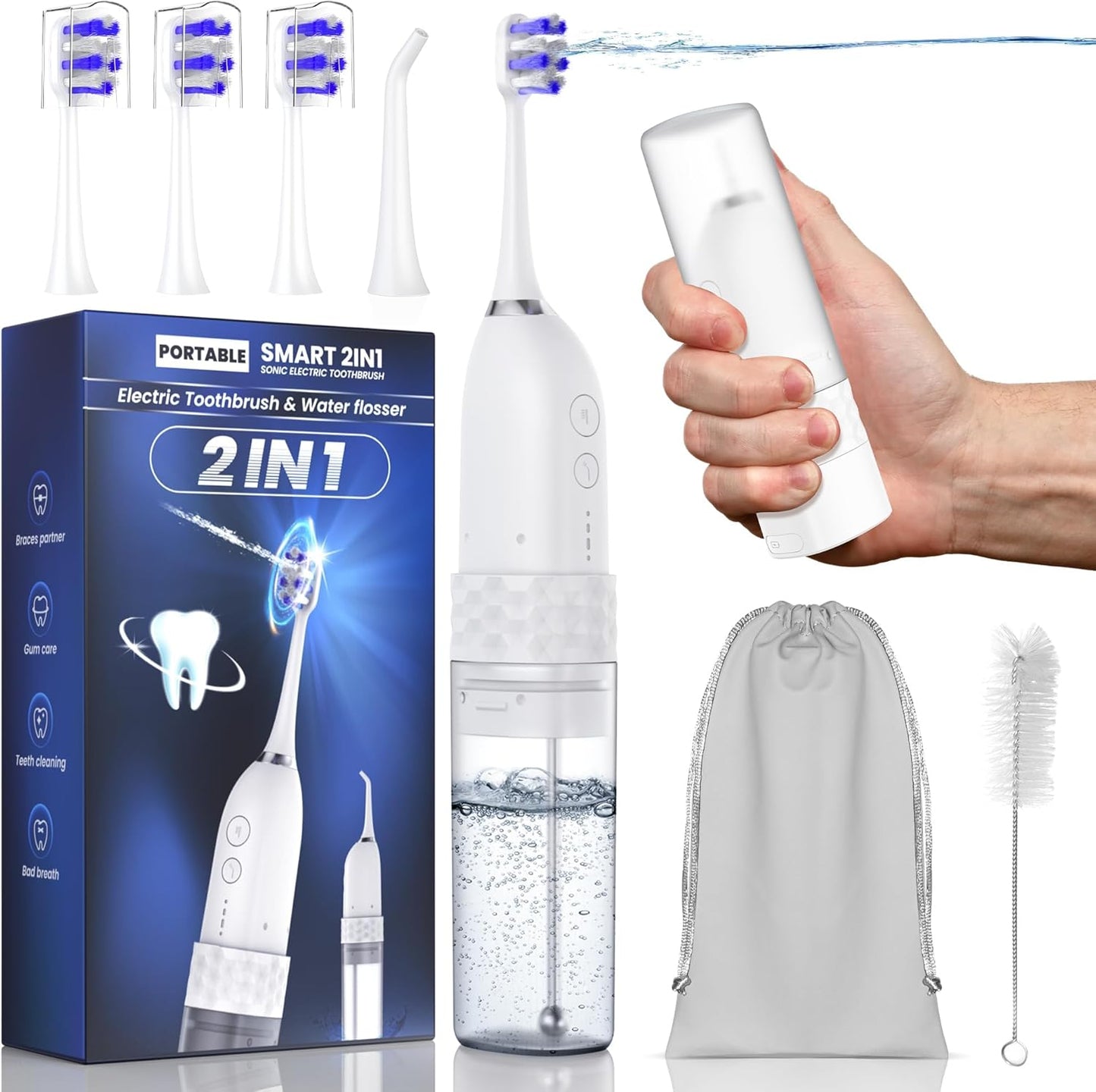 Portable Water Flosser and Electric Toothbrush Combo for Travel