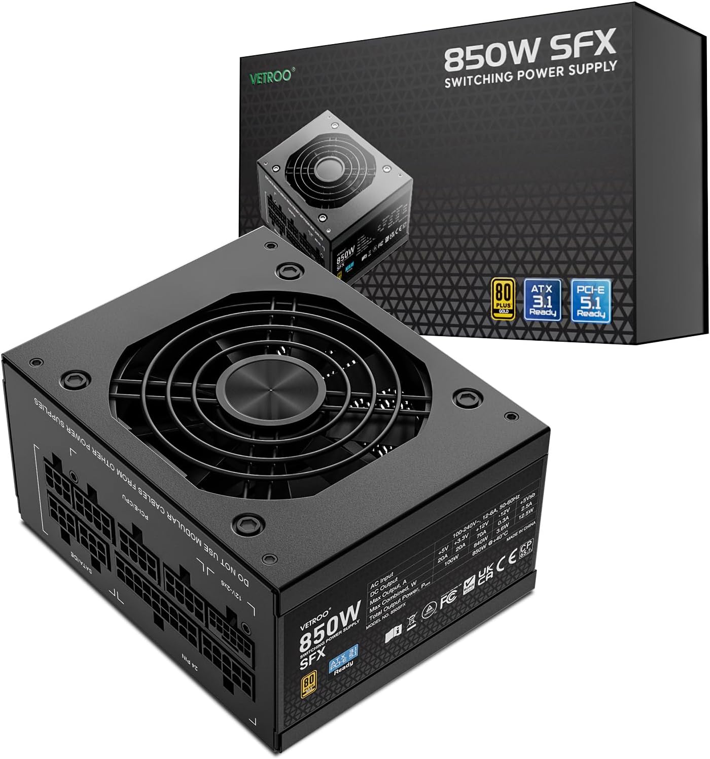 Vetroo 850W SFX Power Supply with 80 Plus Gold Certification