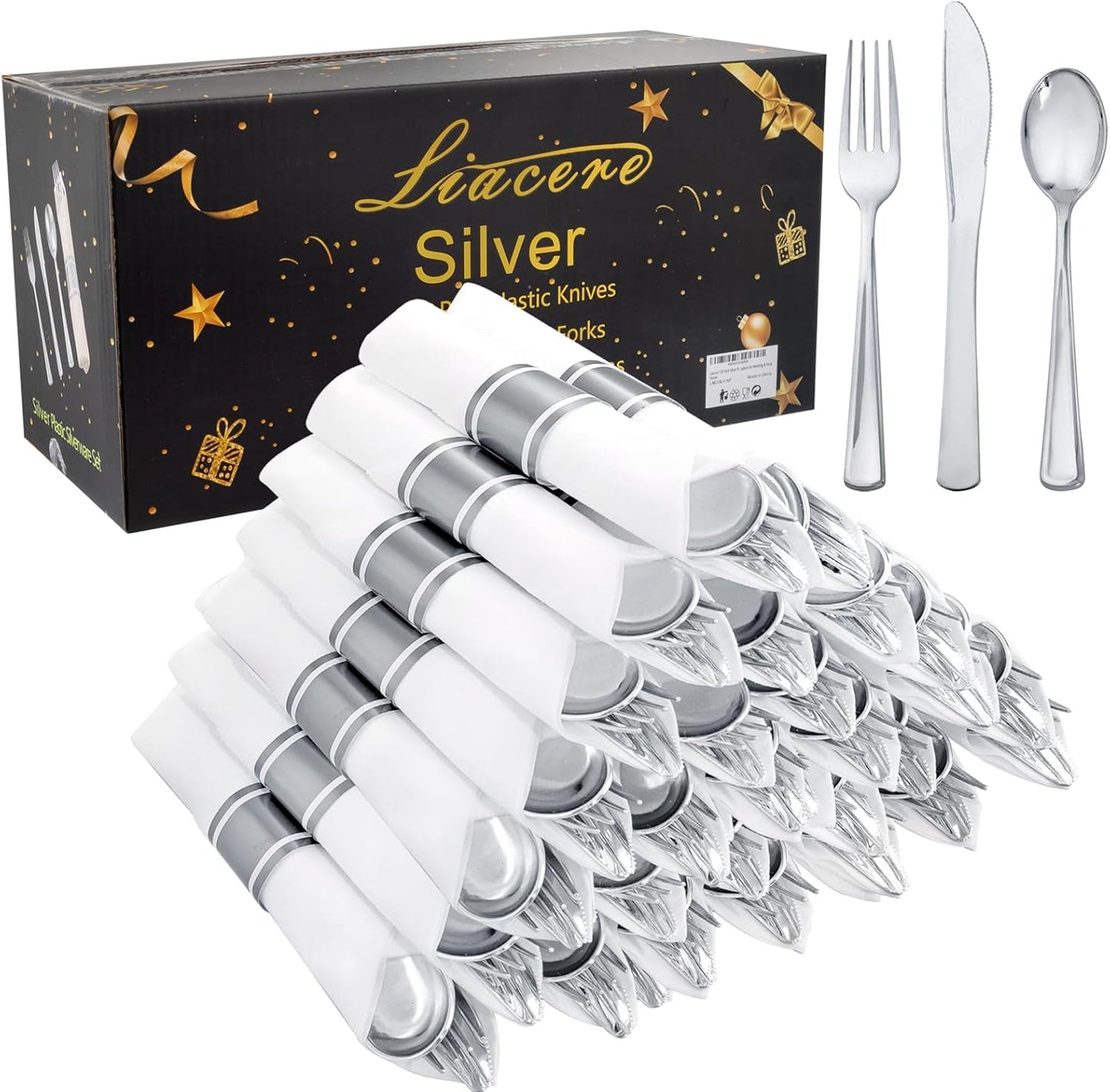 Liacere 100 Pack Silver Plastic Silverware for Any Occasion