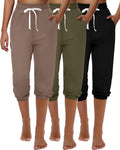 Women's Capri Sweatpants Joggers 3-Pack - High Waisted Cropped Pants