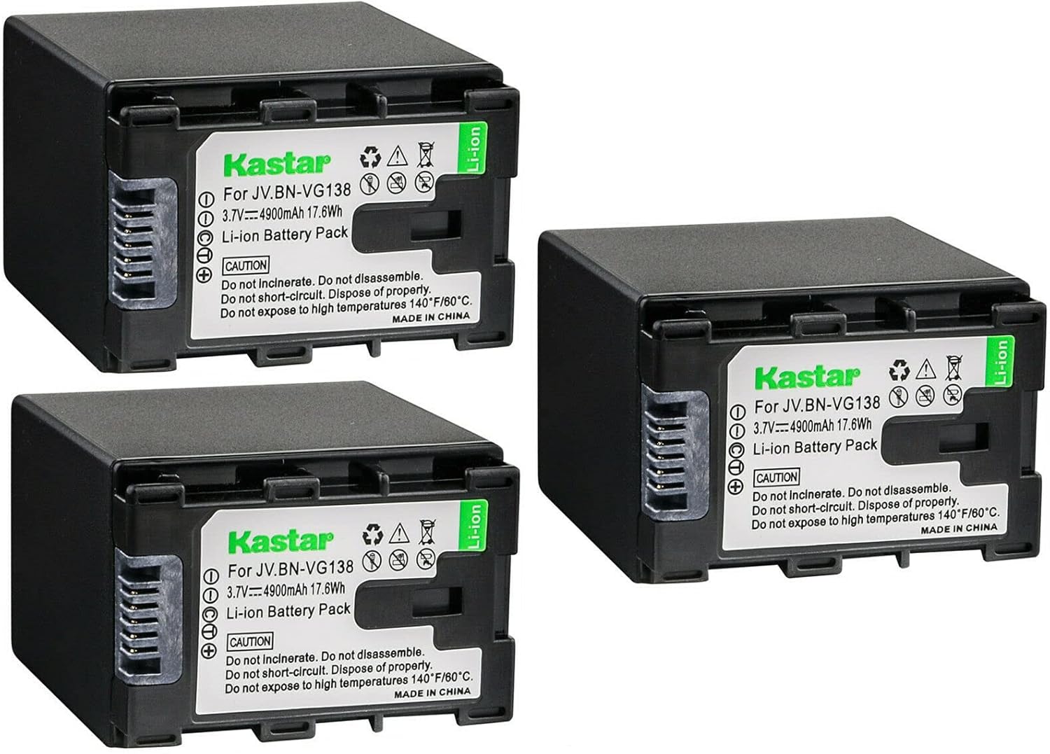 Kastar BN-VG138 Battery 3-Pack for JVC GZ-MS230 Series Cameras