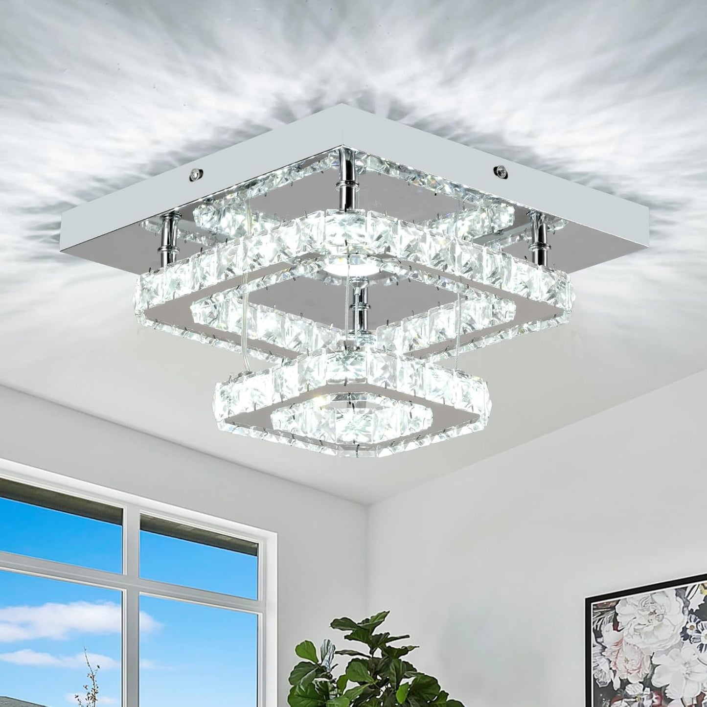 Crystal Chandelier 9.8 Inch Modern LED Ceiling Light Fixture