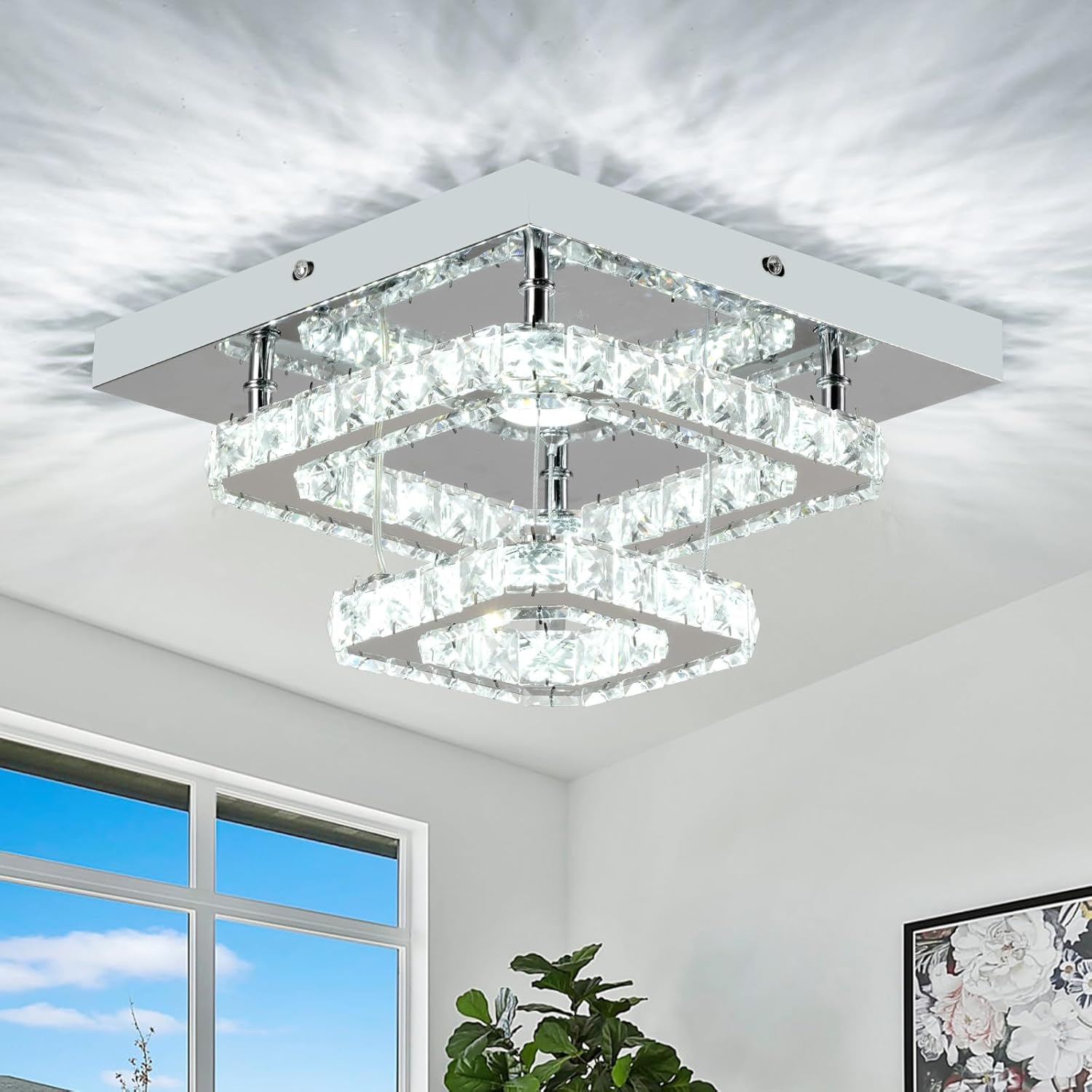 Crystal Chandelier 9.8 Inch Modern LED Ceiling Light Fixture