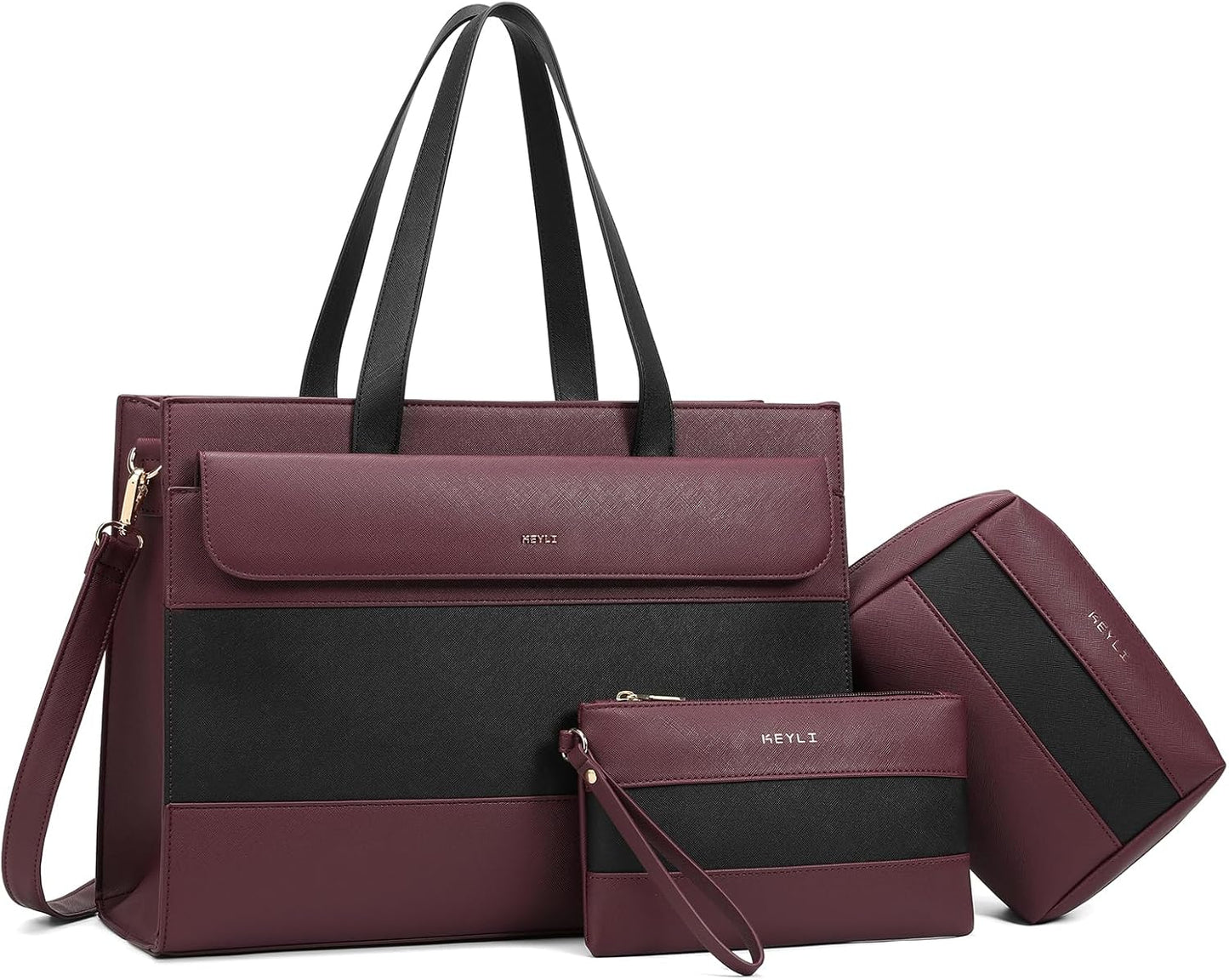 Keyli 3pcs Laptop Bag for Women: Stylish Leather Tote Set